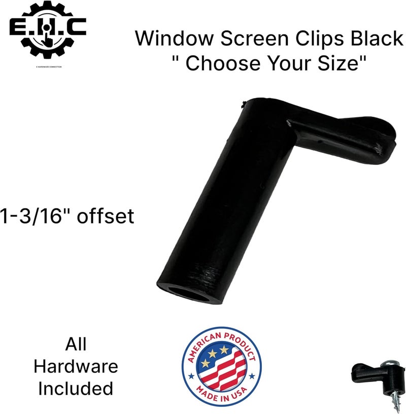 EHC Window Screen Clips "Black” Plastic (Choose Your Size! /Size Run Flush up to 1-3/16” Offset) New or Replacement (10 Pack with All Needed Hardware Included) by E.H.C. (1-3/16" Offset) - Image 2
